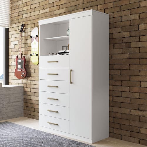 imagem-Cômoda Multiuso Santos Andirá Marabá com 1 Porta e 6 Gavetas - Branco