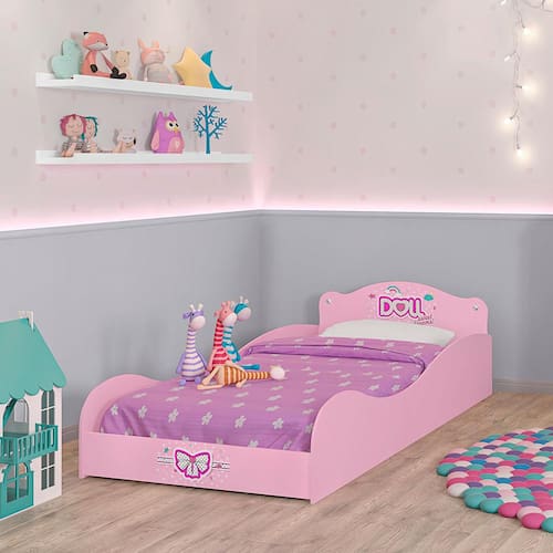 Cama Infantil Móveis Estrela Doll com Grade de Proteção - Rosa Acetinado Menor preço em Cama Infantil Móveis Estrela Doll com Grade de Proteção - Rosa Acetinado