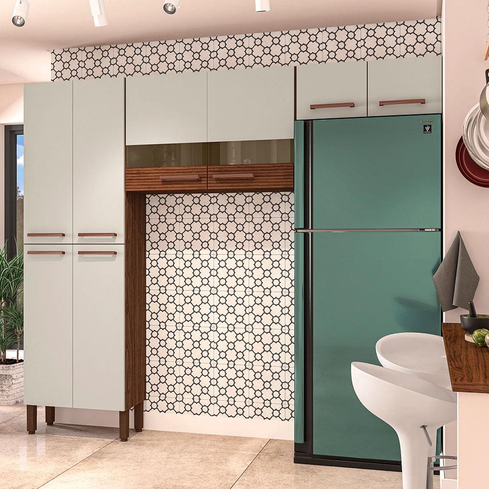 Cozinha Compacta Kit's Paraná Nala com 8 Portas e 4 Prateleiras - 222cm de largura