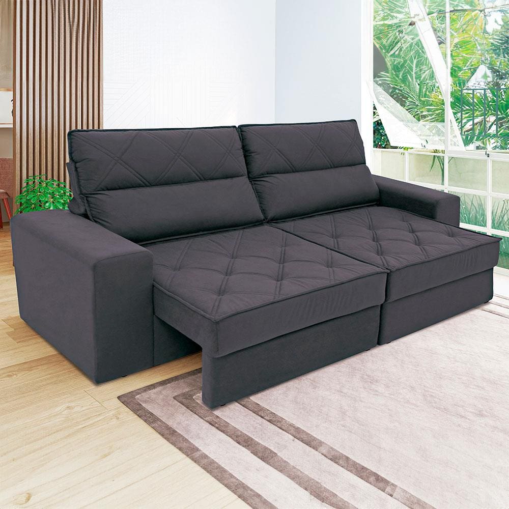 Sofá 4 Lugares Linoforte Fassatti Retrátil e Reclinável Revestido em Tecido Suede com 230cm de Largura