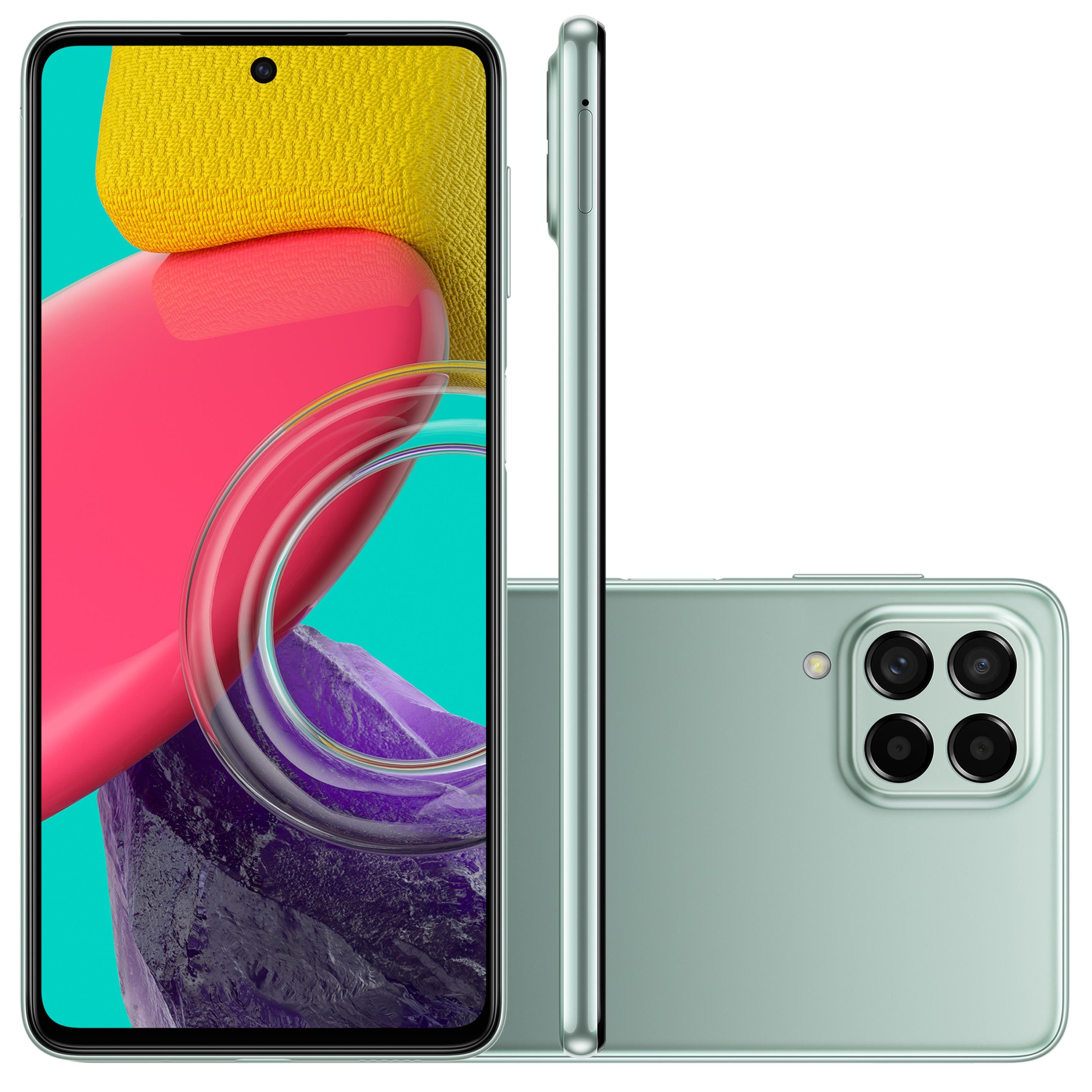 Smartphone Samsung Galaxy M53 5G Verde 128GB, 8GB de RAM, Processador Octa-Core, Câmera Quádrupla, Selfie de 32MP, Tela Infinita de 6.7”