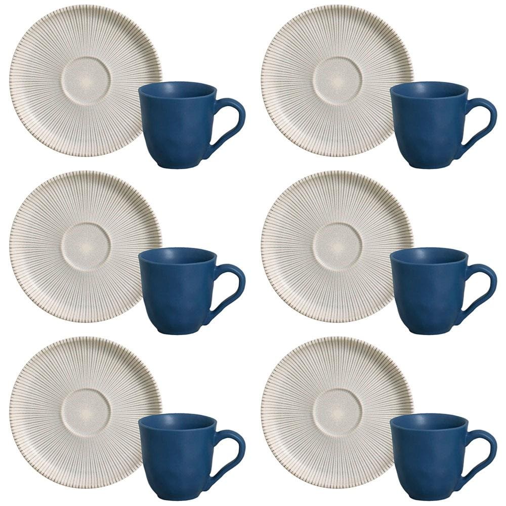 Conjunto com 6 Xícaras e Pires para Café Porto Brasil Bio Porto em Stoneware Cinza - 120 ml