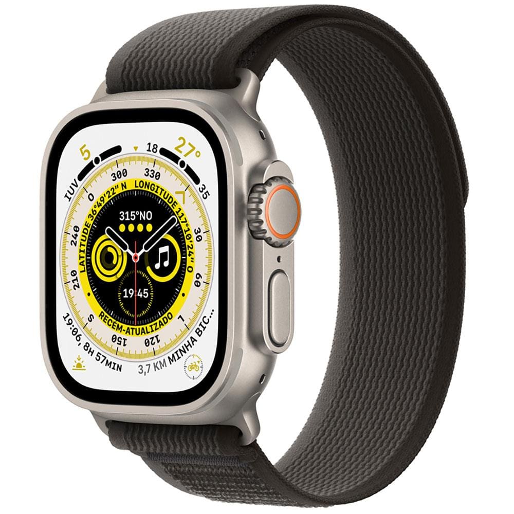 AppleWatchUltra GPS+Cellular Caixa de Ttitânio 49mm Pulseira Loop Trail Preta/Cinza - M/G