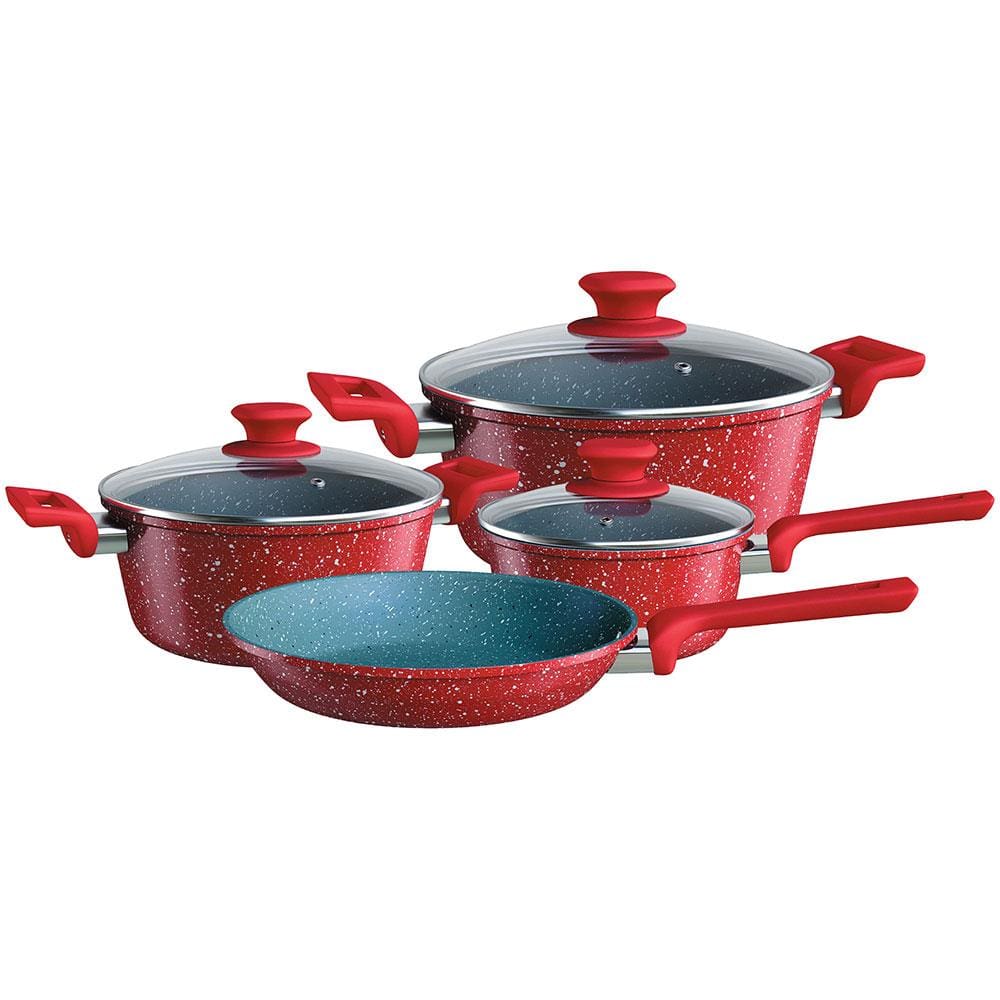 Conjunto de Panelas 4 Peças Euro Colorstone Antiaderente, Tampas de Vidro e Cabos de Baquelite - Volcano