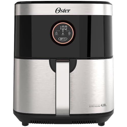 imagem-Fritadeira Elétrica Sem Óleo Air Fryer 2 em 1 Oster OFRT660 4,8L com Função Desidratar – Black Inox - 220V