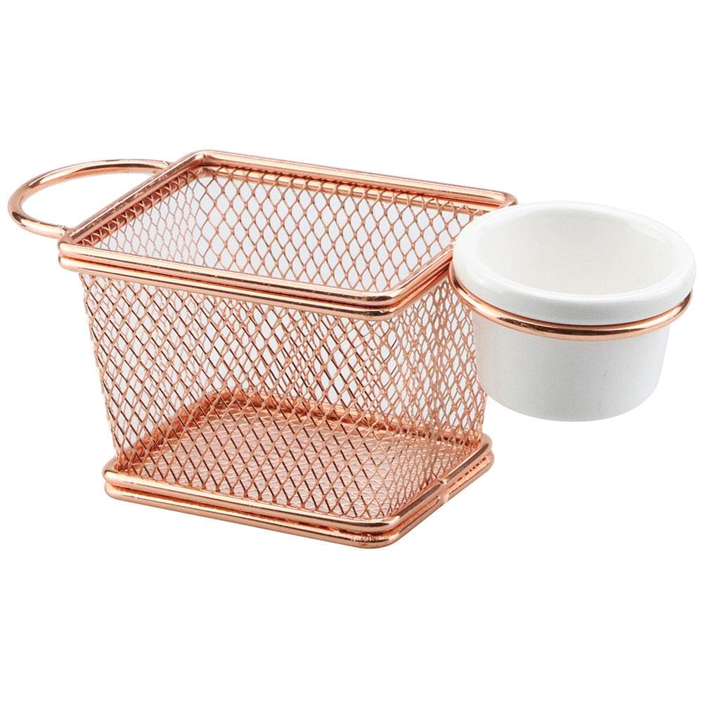 Mini Cesta Retangular Dynasty em Aço Inox com Molheira - Rosé