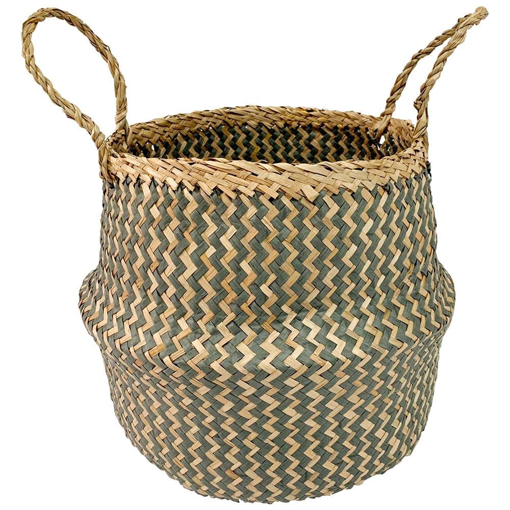 Cesta Redonda L’Hermitage Mundi em Fibra Natural com Alças Cinza – 22 cm