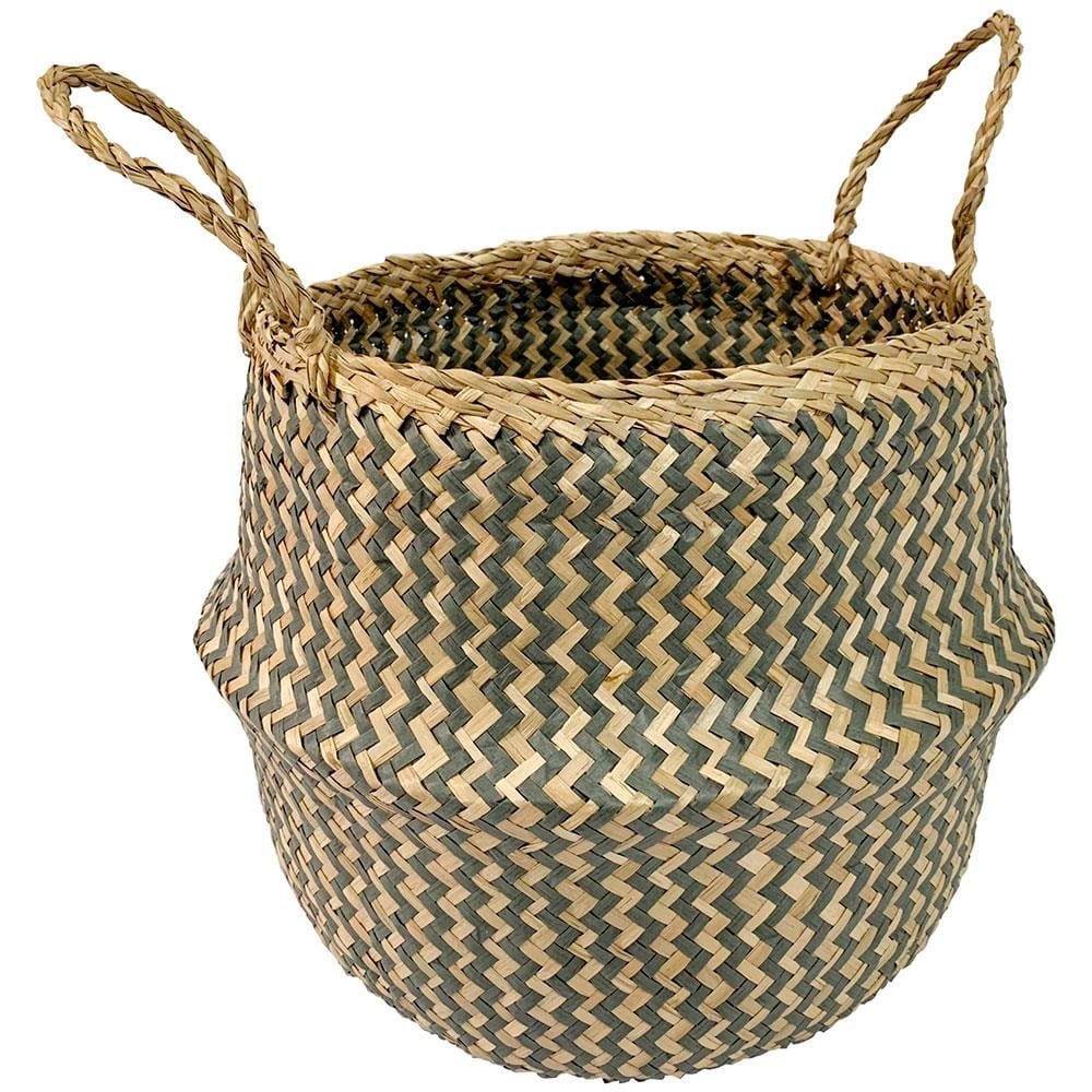 Cesta Redonda L’Hermitage Mundi em Fibra Natural com Alças Cinza – 26 cm