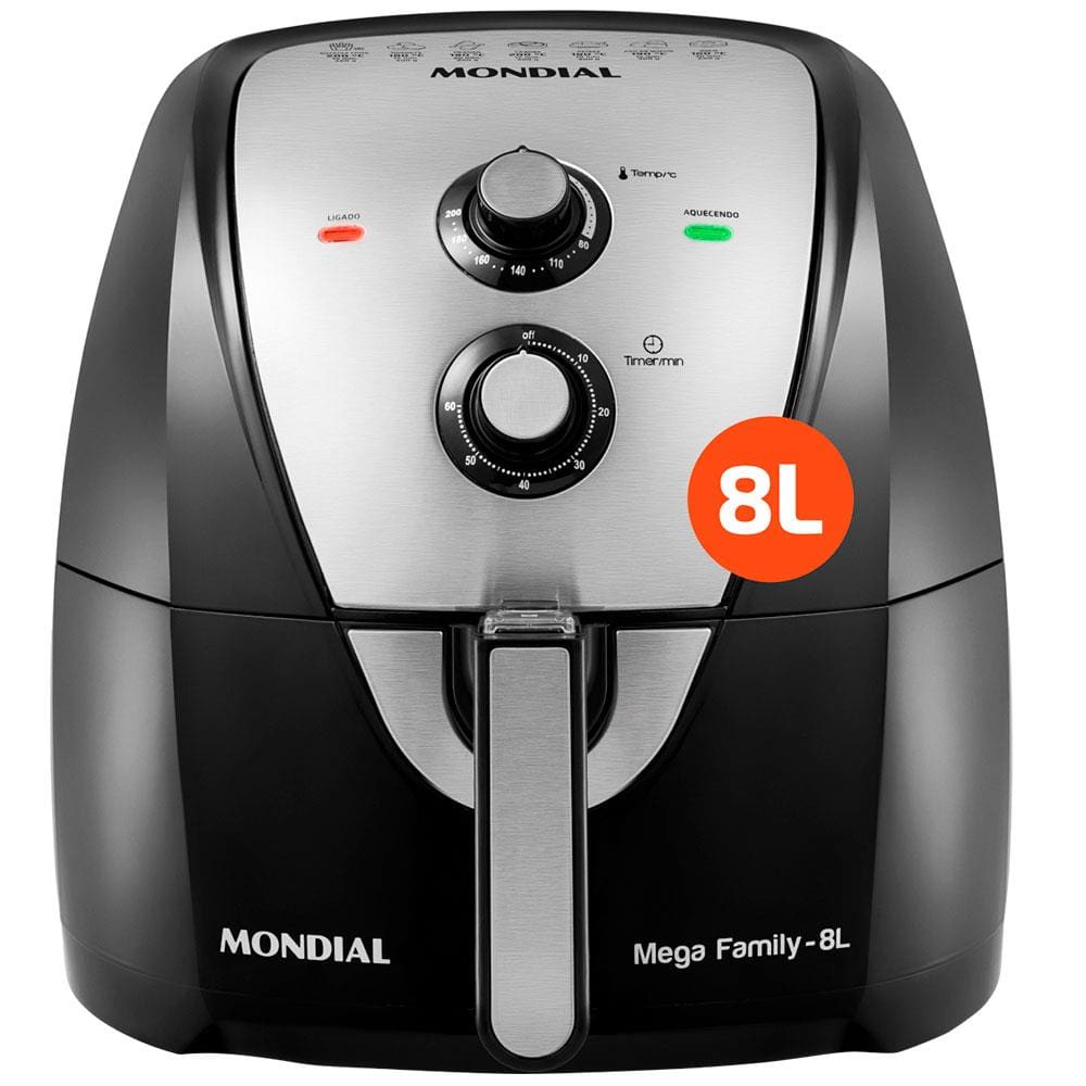 Fritadeira Elétrica Sem Óleo Air Fryer Mondial Mega Family AFN-80-BI 8L – Preta/Inox