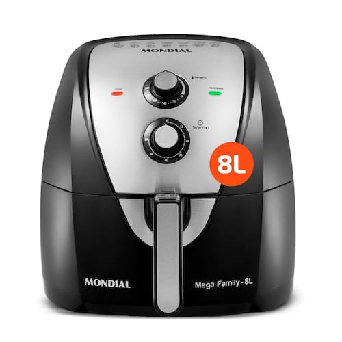 imagem-Fritadeira Elétrica Sem Óleo Air Fryer Mondial Mega Family AFN-80-BI 8L – Preta/Inox - 220V