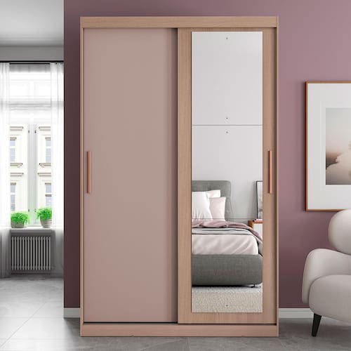 Guarda-Roupa Solteiro Bartira Paris com 134,4 cm de Largura, Espelho, 2 Portas de Correr e 2 Gavetas Menor preço em Guarda-Roupa Solteiro Bartira Paris com 134,4 cm de Largura, Espelho, 2 Portas de Correr e 2 Gavetas