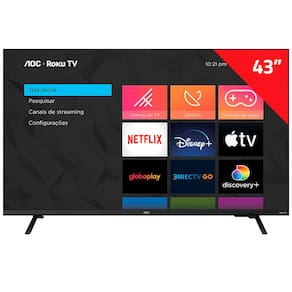 Smart TV 43" AOC Full HD 43S5135/78G com sistema operacional Roku TV, Dolby Digital, Comando de Voz, 60 Hz e processador Quad Core