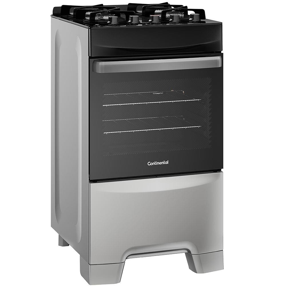 Fogão Continental 4 Bocas FC4GS com Mesa de Vidro, Tecnologia Top Limpa Fácil e Acendimento Automático – Inox