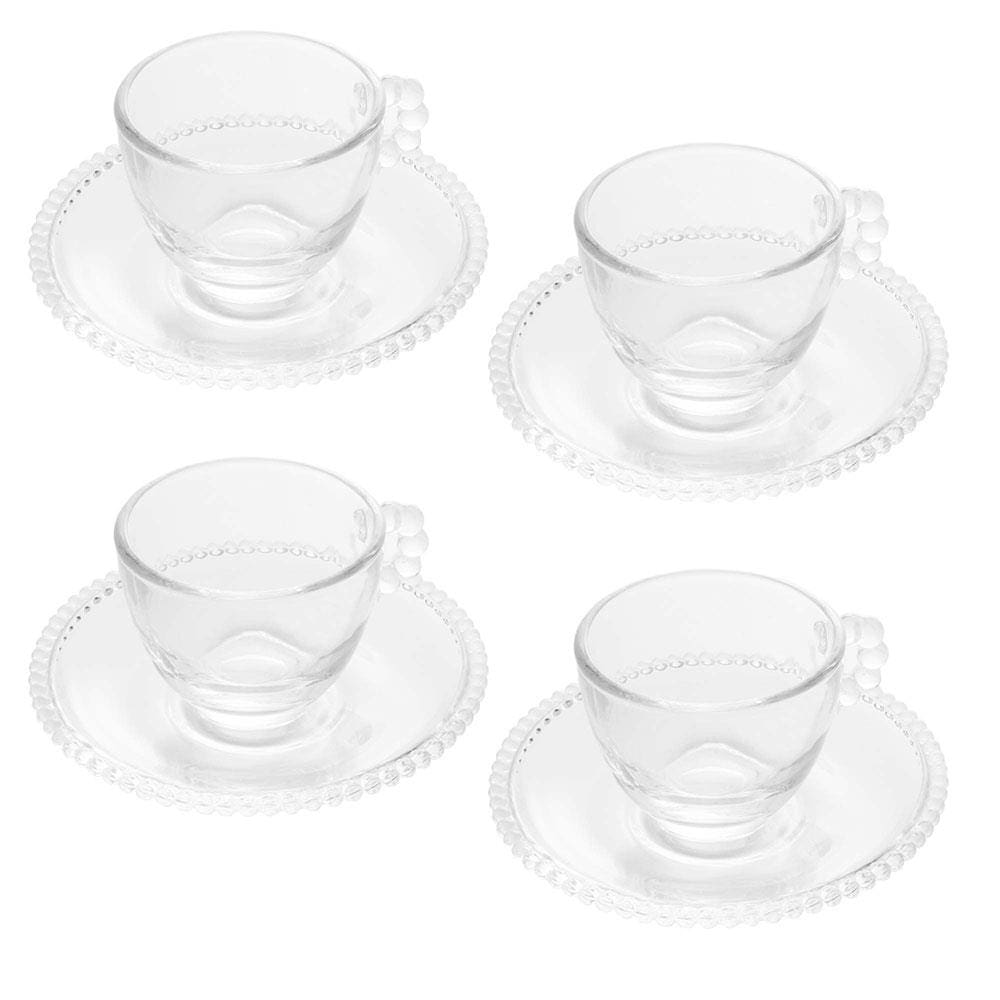 Conjunto com 4 Xícaras e Pires para Café Wolff Pearl em Cristal - 80 ml