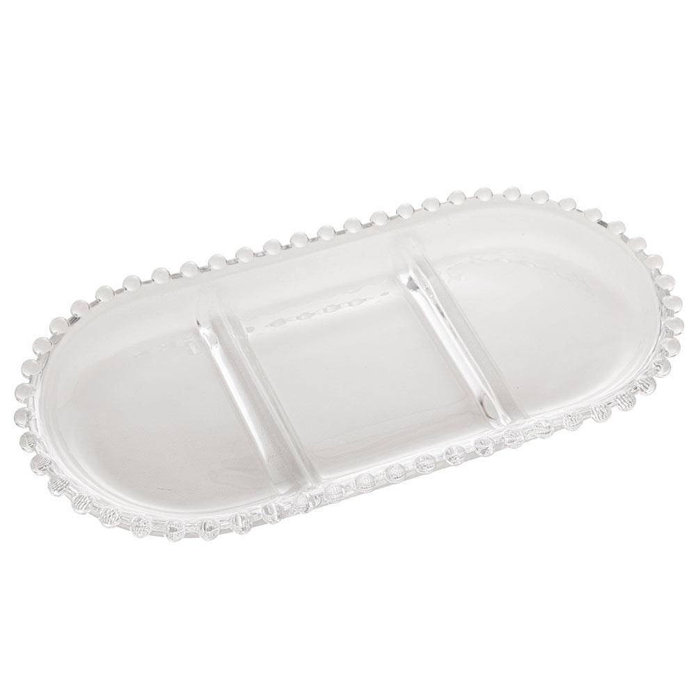 Petisqueira Oval com 3 Divisórias Wolff Gourmet em Cristal Transparente - 30 cm