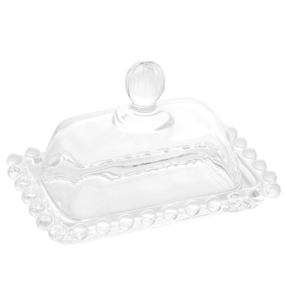 Manteigueira Wolff Pearl em Cristal com Tampa Transparente - 7 x 11 cm