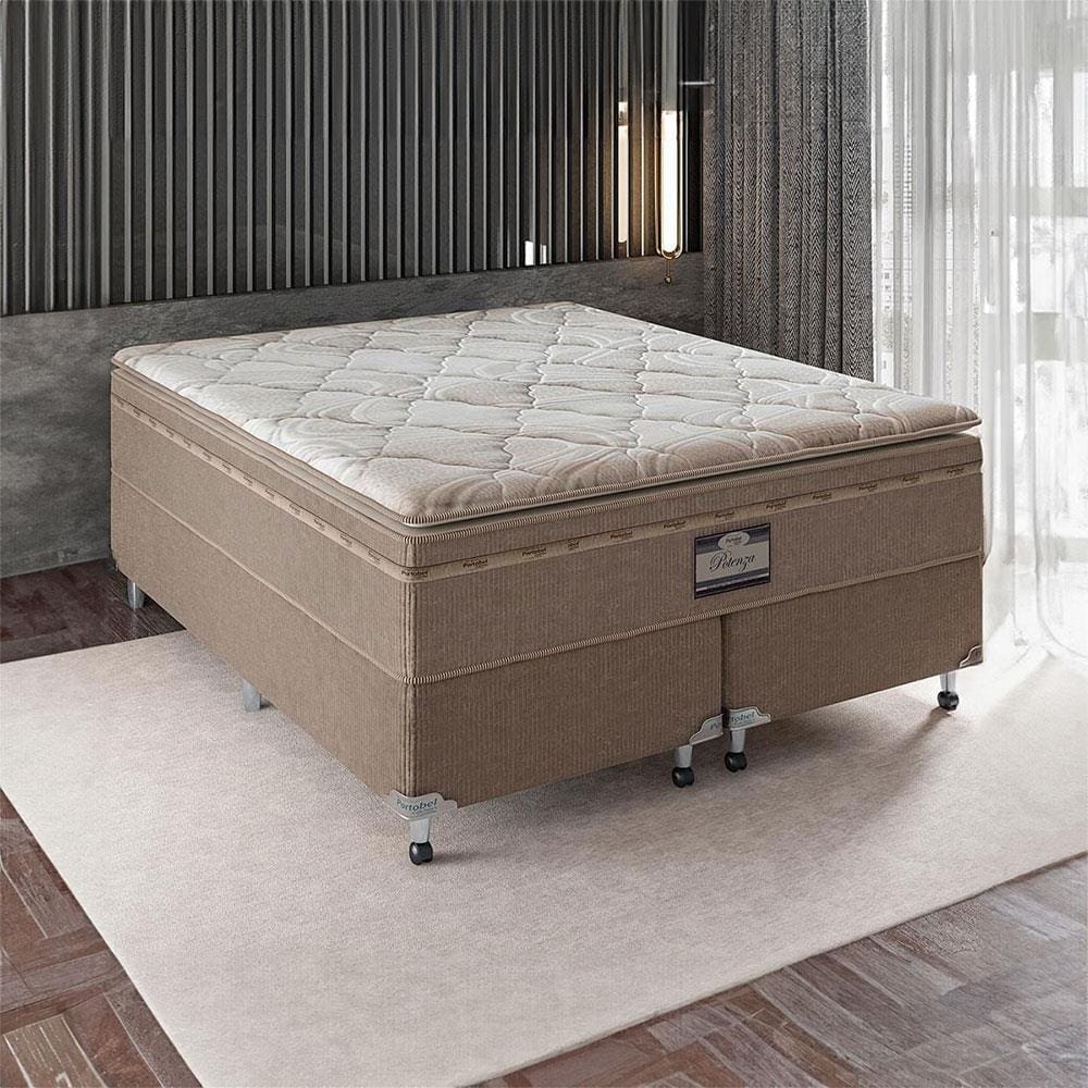 Cama Box King Size Portobel Potenza Platinum com Molas LFK e Pillow Top 74x193x203cm - Bege Claro