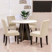 Mesa de Jantar Redonda Dobuê Turim com 4 Cadeiras com Revestimento em Suede