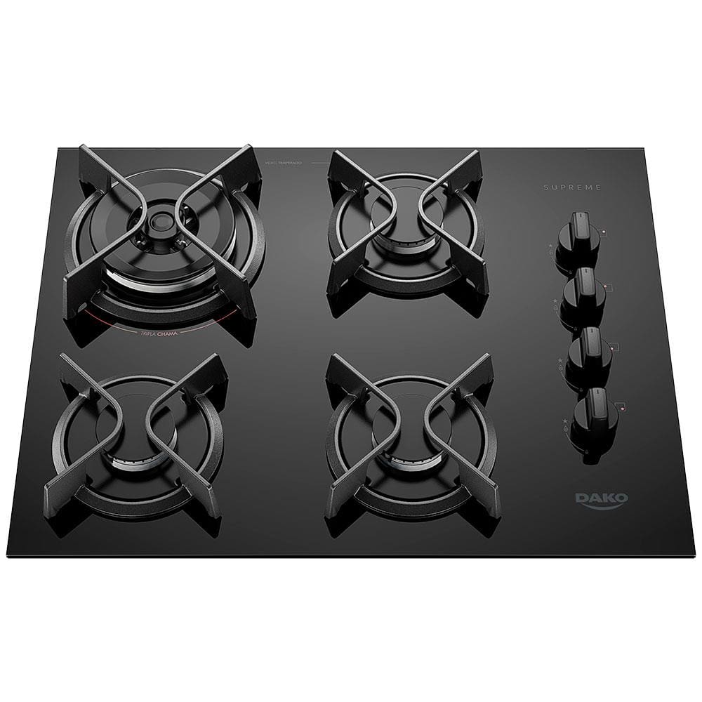 Cooktop a Gás 4 Bocas Dako Supreme com Queimador Tripla Chama Preto – Bivolt