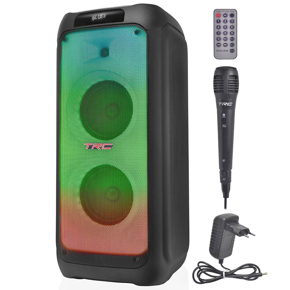 Caixa de Som Amplificada TRC X1500 com Bluetooth, Rádio FM, Função Karaokê e Iluminação de LED – 1500W