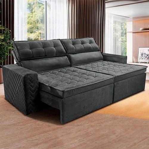 Sofá 3 Lugares Cama inBox Belém Retrátil/Reclinável com 200 cm de Largura e Revestido em Suede Velusoft