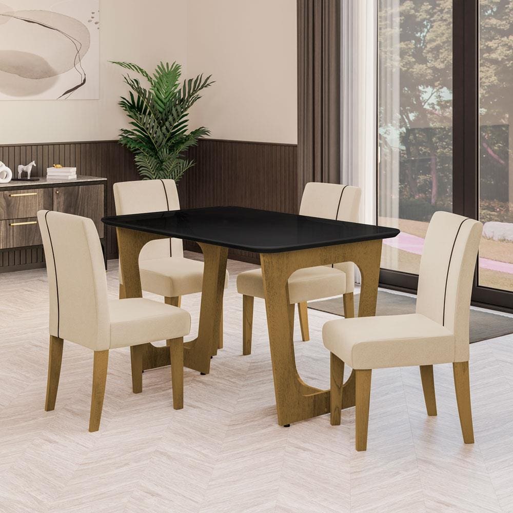 Conjunto Mesa de Jantar Áustria com Vidro e 6 Cadeiras