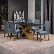 Mesa de Jantar Retangular Dobuê Dubai Light 180x90cm com 6 Cadeiras Estofadas Revestidas em Tecido Veloplus