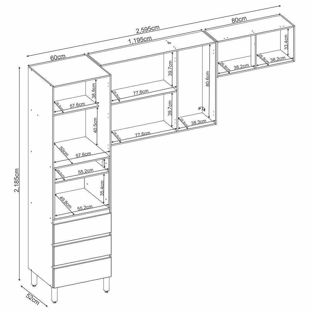 Cozinha Compacta Demóbile Lazuli com 5 Portas, 3 Gavetas | Extra