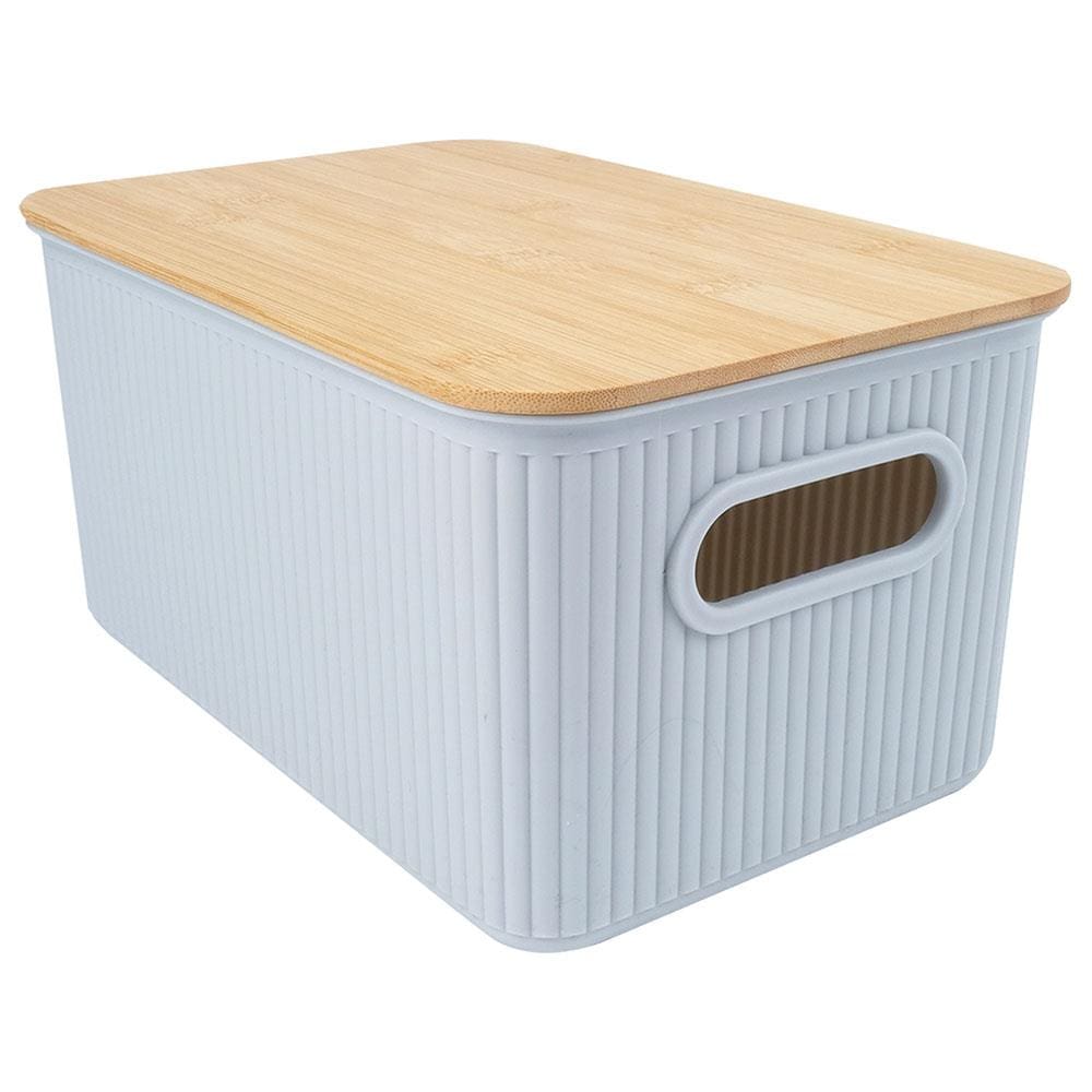 Cesta Retangular L'Hermitage com Tampa em Bambu e Alça 23 x 29 x 38 cm - Cinza