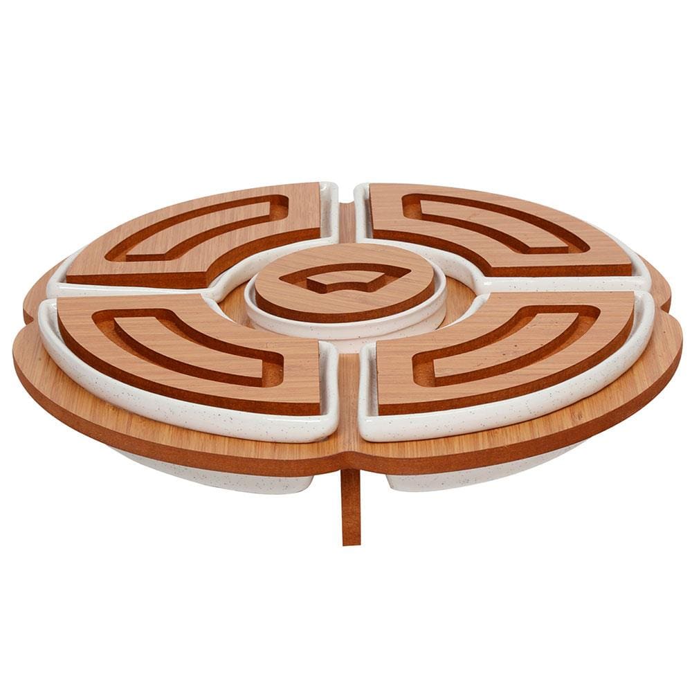 Conjunto Petisqueiras L'hermitage Santorini em Cerâmica com Suporte em MDF - 5 Peças