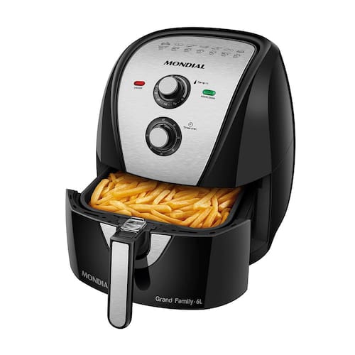 Fritadeira Elétrica Sem Óleo Air Fryer Mondial AFN-60 6L - Preta/Inox