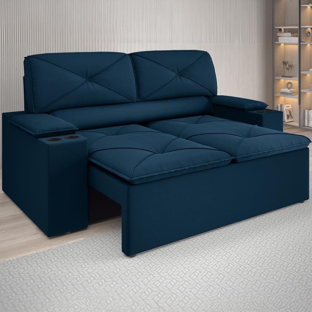 Sofá 2 lugares DDS Next Pop com Assento Retrátil e Encosto Reclinável em Veludo Suede com porta copos - 154 cm de largura