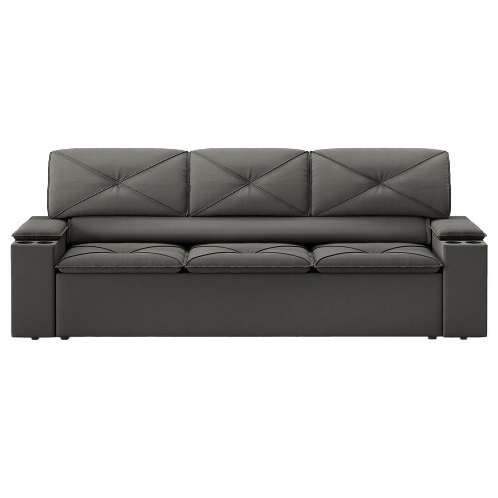 Sofá 3 lugares DDS Next Pop com Assento Retrátil e Encosto Reclinável em Velosuede com porta-copos - 205cm de largura