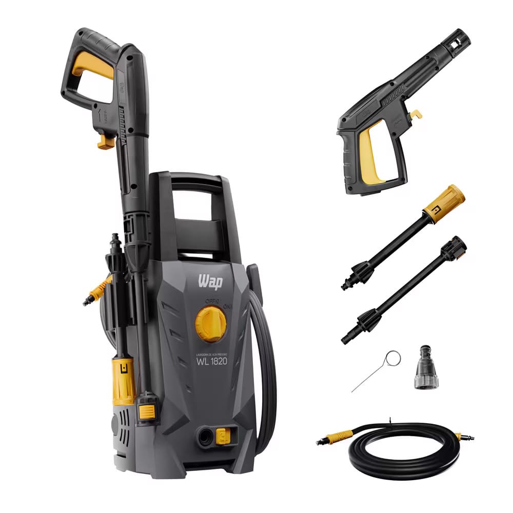 Lavadora de Alta Pressão WAP WL 1820 1500PSI 1400W com Sistema Stop Total – Cinza e Amarelo