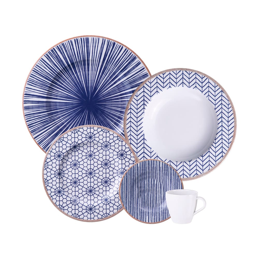 Aparelho de Jantar 20 peças Tramontina Abstratta em Porcelana Decorada - Azul