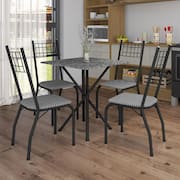 Mesa de Jantar de Granito Quadrada Fabone Brisa com 4 Cadeiras Estofadas