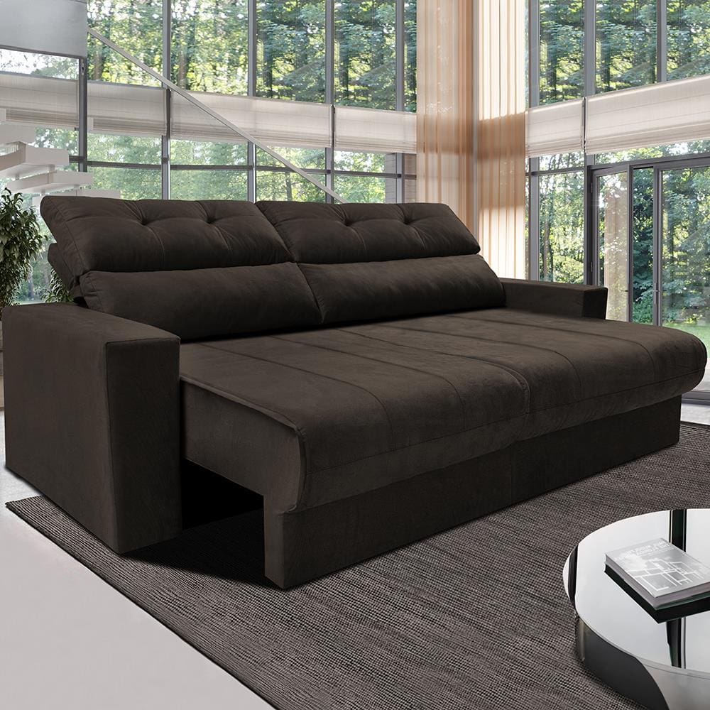 Sofá 3 Lugares Cama Inbox Clean com Assento Retrátil e Encosto Reclinável em Tecido Velusoft - 190cm de Largura