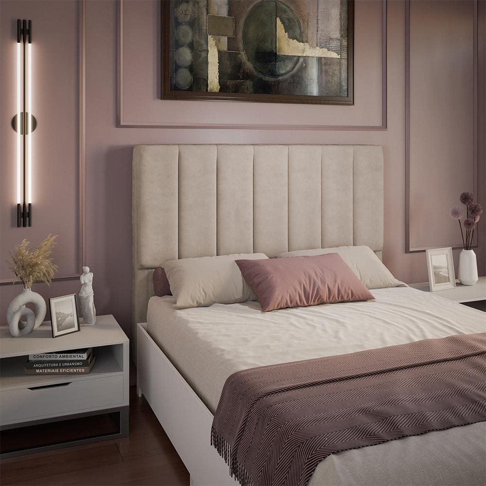 Cabeceira para Cama Box Casal Dobuê Veneza com Revestimento em Veludo