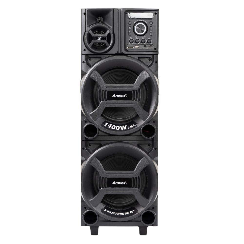 Torre de Som Amvox Titan Black ACA 1402 com Luz e Display em LED, 2 Woofers de 10", Bluetooth, Entradas USB, Card e Microfones 1400W - Bivolt