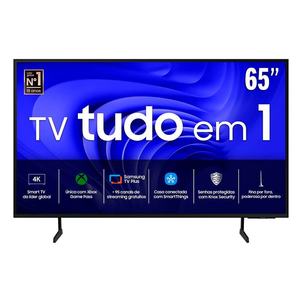 Smart TV 65” LED 4K Samsung 65DU7700 com Processador Crystal 4K, Gaming Hub, AI Energy Mode, Alexa built-in, Bluetooth, USB e HDMI