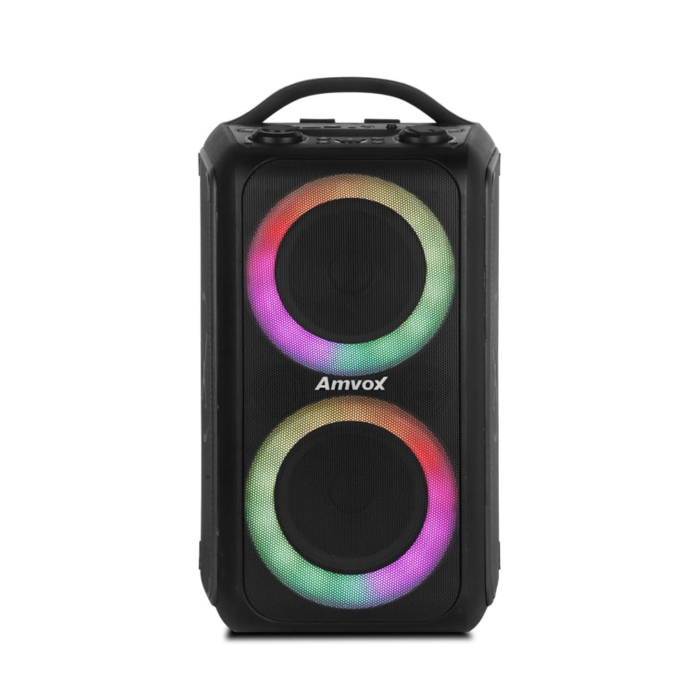 Caixa de Som Amplificada Amvox Bagvox Black ACA600 com 2 Alto-falantes de 6,5” Bivolt, Alça de transporte e Display LED – 600 W