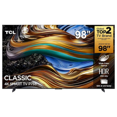 Smart TV 98” 4K UHD TCL 98P755 com Processador AIPQ GEN 3.0, Google TV, Wi-Fi, Bluetooth, Dolby Vision e Atmos