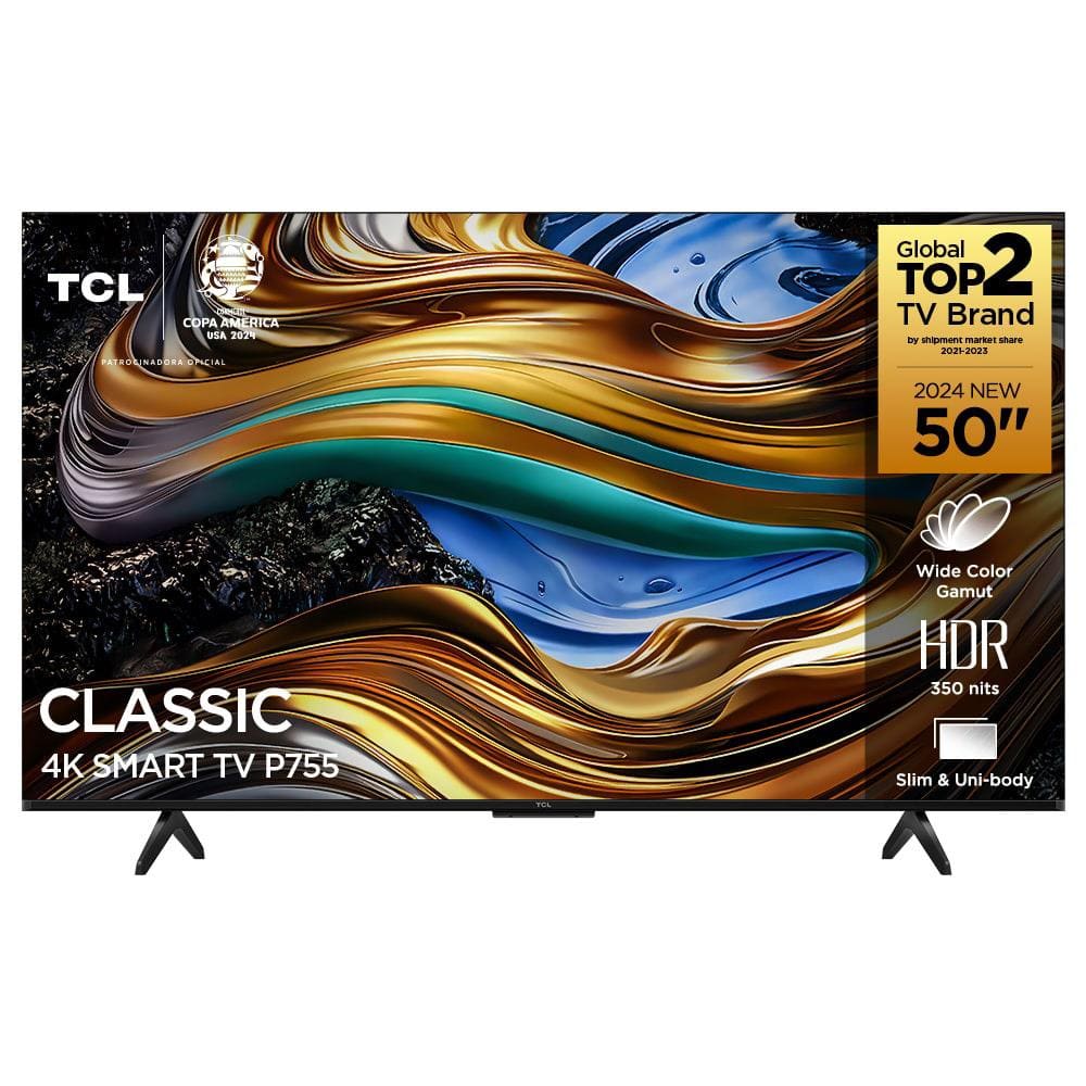 Smart TV 50” Ultra HD 4K TCL 50P755 LED com Google TV, Dolby Vision e Atmos, HDR10+, Wi-Fi, Bluetooth, Google Assistente e Design sem Bordas