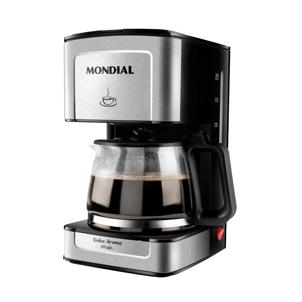 Cafeteira Elétrica Mondial Dolce Arome Vidro C-43-20X-SI 20 Xícaras 550W – Preto/Inox