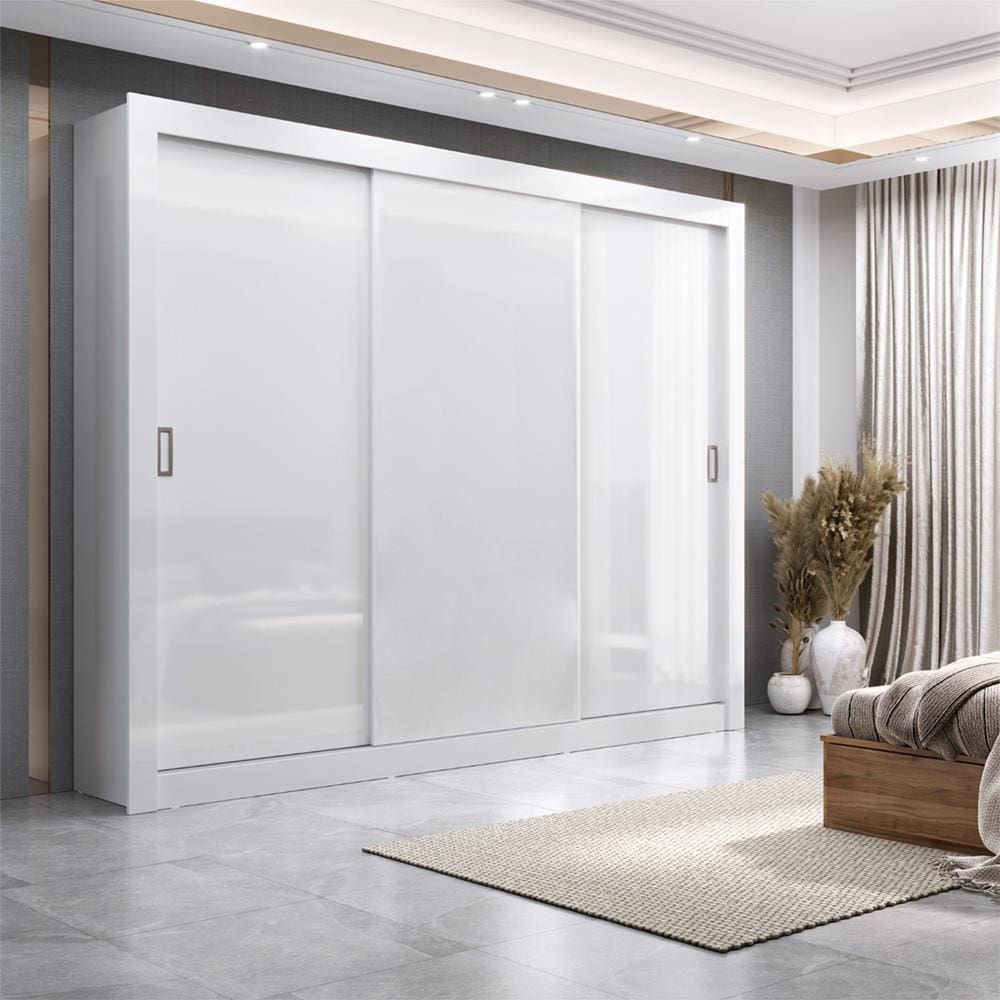 Guarda-Roupa Maxel Móveis Premium com 3 Portas de Correr, 4 Gavetas e 2 Prateleiras - Branco