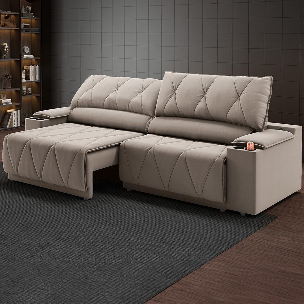 Sofá 3 Lugares DDS Glamour Retrátil/Reclinável com 230 cm de Largura e Revestido em Veludo Suede