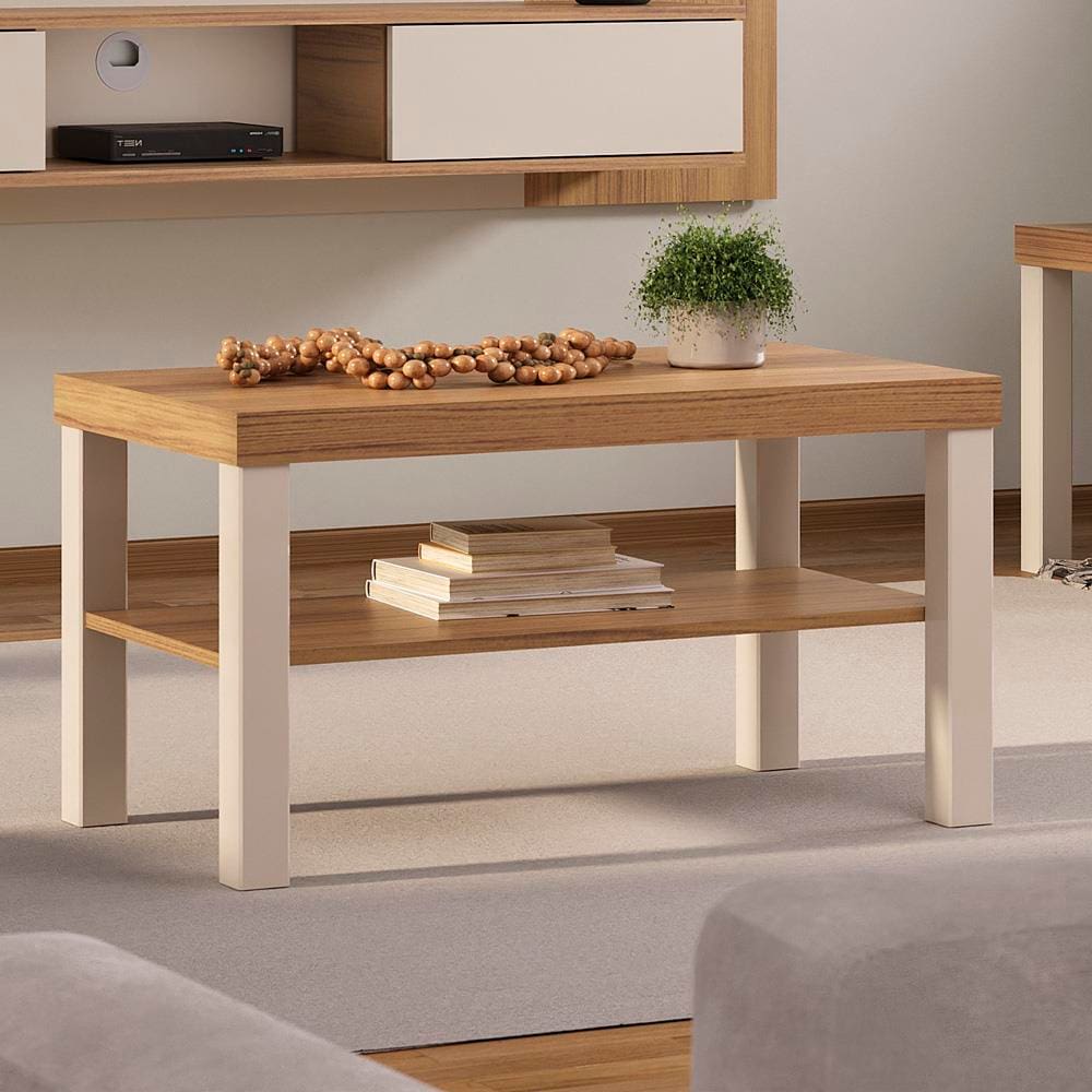 Mesa de Centro Artely Up Retangular Carvalho e Off White