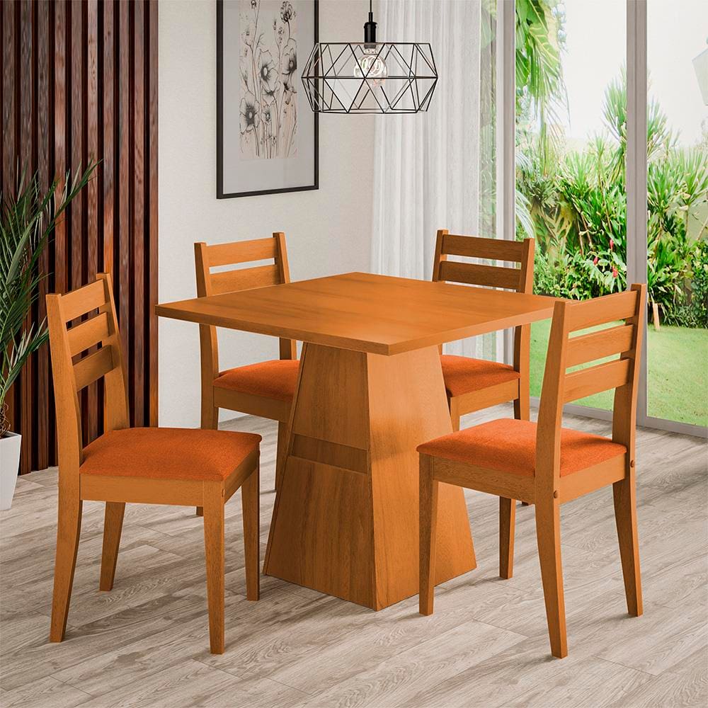 Mesa de Jantar Quadrada Dobuê Dakar com 4 Cadeiras Estofadas Revestidas em Suede