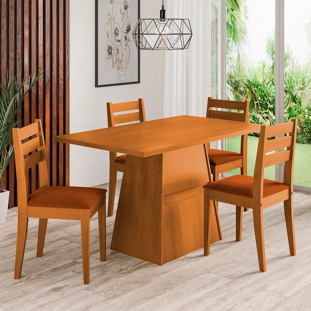 Mesa de Jantar Retangular Dobuê Dakar com 4 Cadeiras Estofadas Revestidas em Suede
