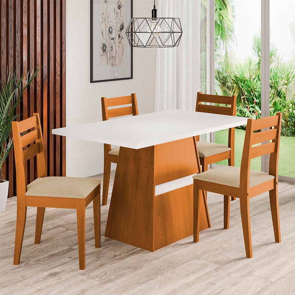 Mesa de Jantar Retangular Dobuê Dakar com 4 Cadeiras Estofadas Revestidas em Suede